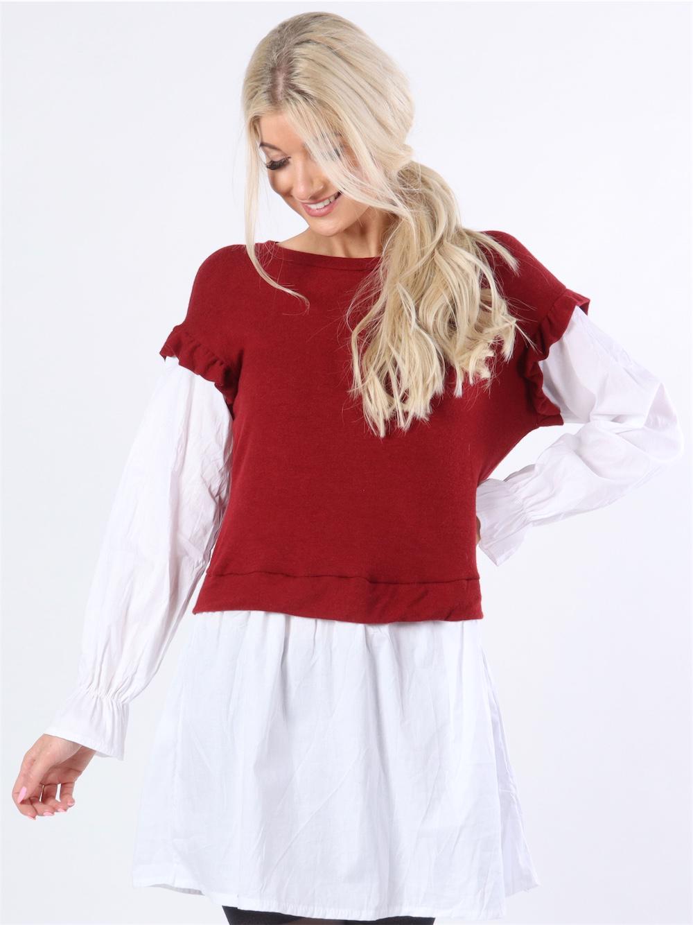 Lynn - Strikket vest med indsyet skjorte under